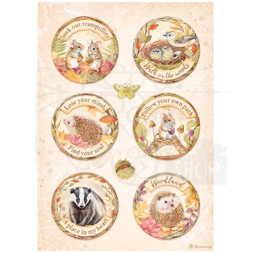 Papier ryżowy A4 Woodland Dekory okrągłe DFSA4819 Stamperia