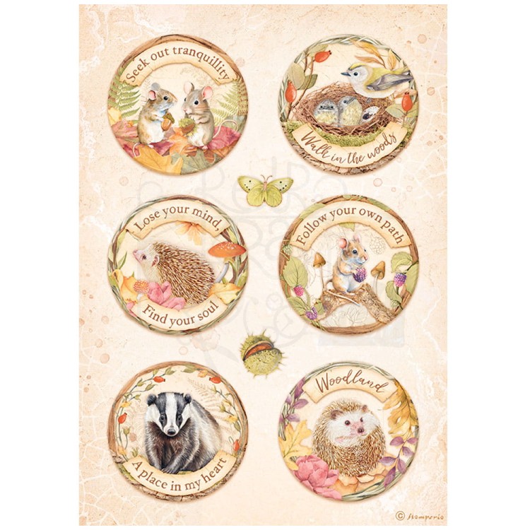 Papier ryżowy A4 Woodland Dekory okrągłe DFSA4819 Stamperia