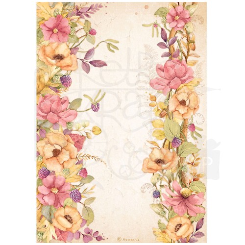 Papier ryżowy A4 Woodland Kwiatowe bordiury DFSA4818 Stamperia