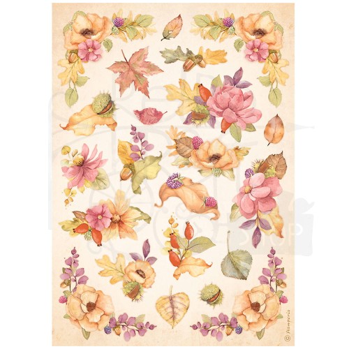 Papier ryżowy A4 Woodland Kwiaty i liście DFSA4816 Stamperia
