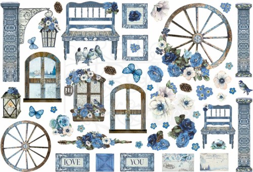 Ozdoby papierowe samoprzylepne Ephemera Blue Land DFLCT22 Stamperia
