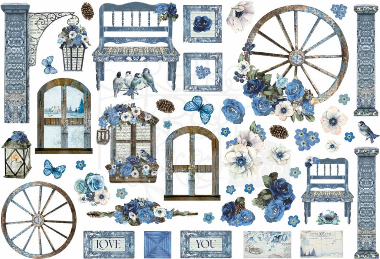 Ozdoby papierowe samoprzylepne Ephemera Blue Land DFLCT22 Stamperia