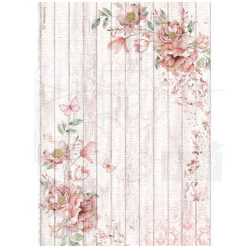 Papier ryżowy A4 Rose Land Drewniane tło i róże DFSA4779 Stamperia
