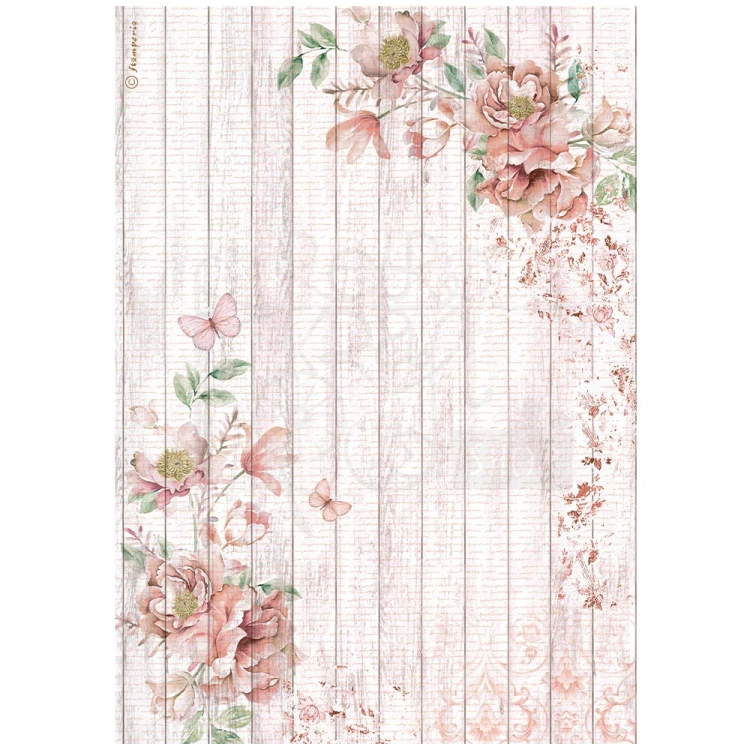 Papier ryżowy A4 Rose Land Drewniane tło i róże DFSA4779 Stamperia