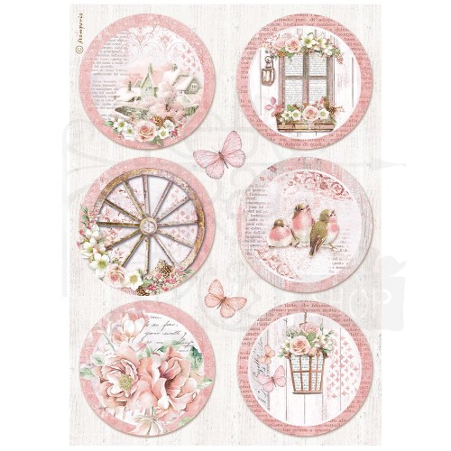 Papier ryżowy A4 Rose Land Dekory okrągłe DFSA4782 Stamperia