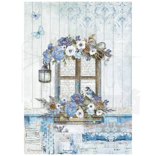 Papier ryżowy A4 Blue Land Okno kwiatowe DFSA4790 Stamperia