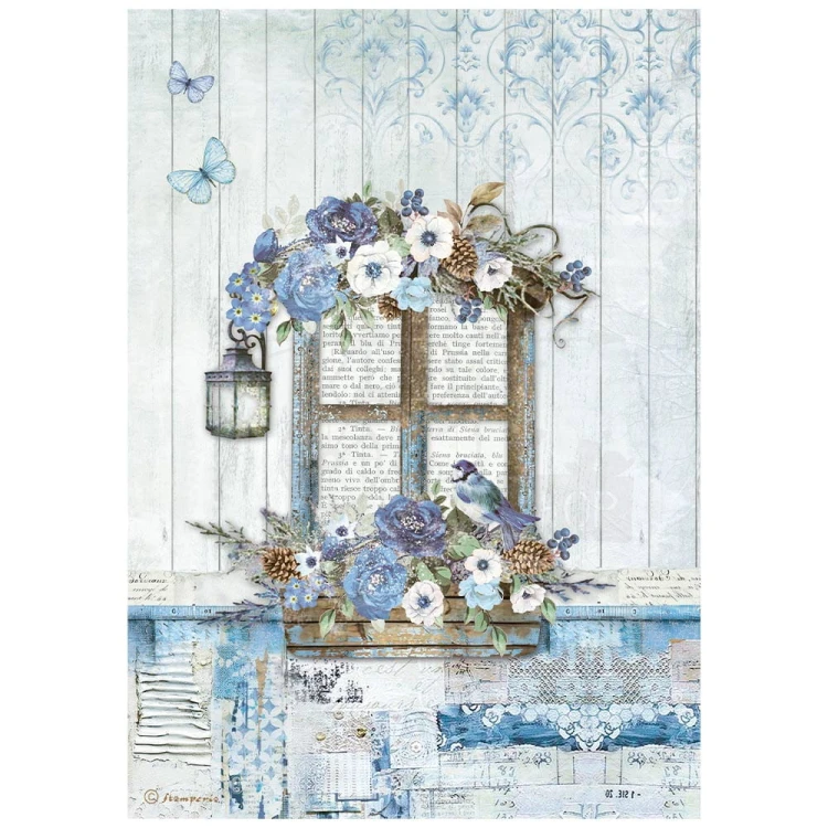 Papier ryżowy A4 Blue Land Okno kwiatowe DFSA4790 Stamperia