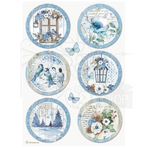 Papier ryżowy A4 Blue Land Dekory okrągłe DFSA4788 Stamperia