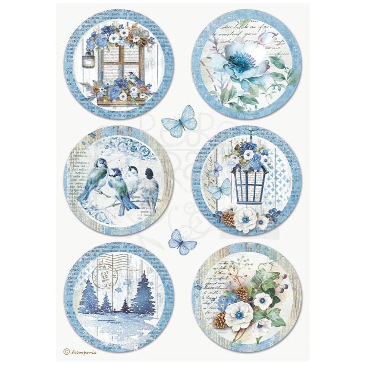 Papier ryżowy A4 Blue Land Dekory okrągłe DFSA4788 Stamperia