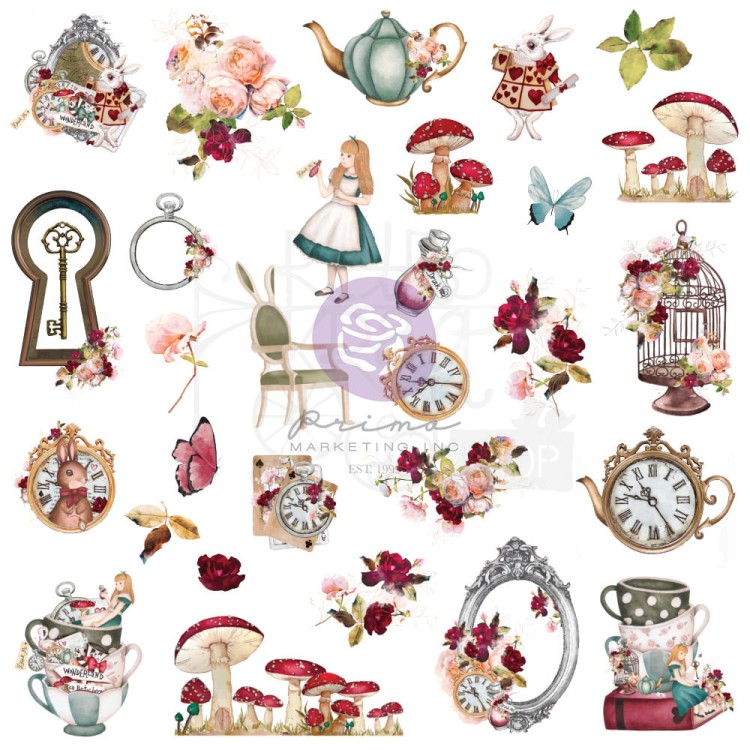 Ozdoby papierowe die-cuts Ephemera Lost In Wonderland 58szt 665159 Prima