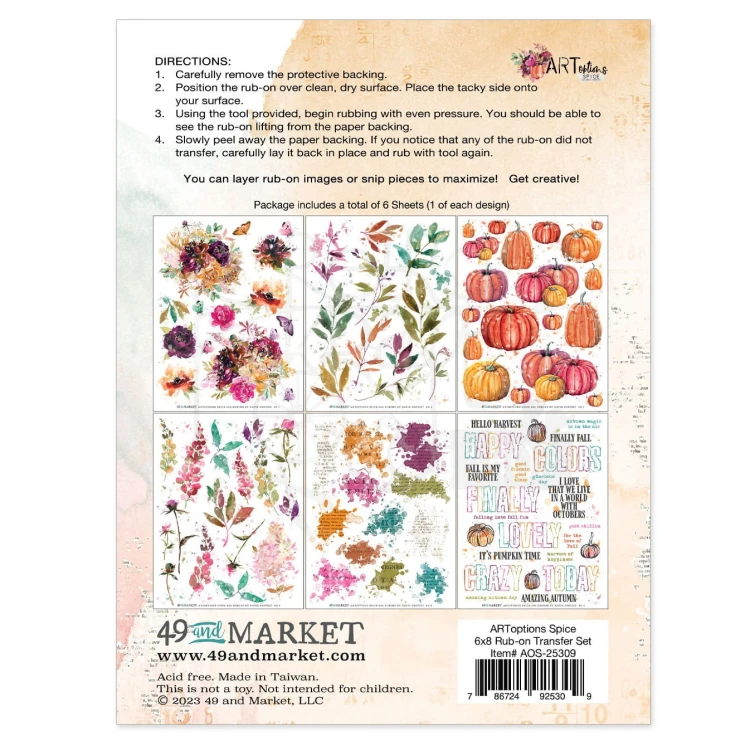 Rub-on transfer 15x20cm ARToptions Spice 6 arkuszy AOS25309 49 and Market