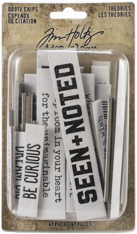 Ozdoby tekturowe napisy Idea-Ology Chipboard Quote Chips Theories 47szt TH94045 Tim Holtz