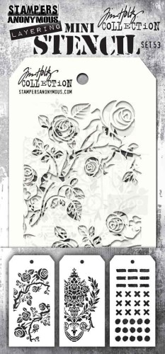 Szablon maska zestaw 3szt Mini Layered Stencil Set #53 MST053 Tim Holtz Stampers Anonymous