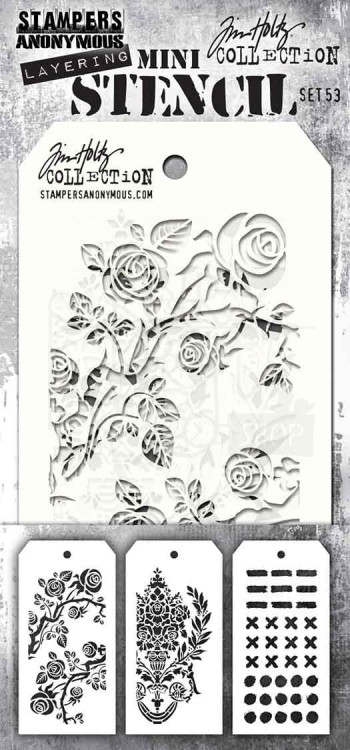 Szablon maska zestaw 3szt Mini Layered Stencil Set #53 MST053 Tim Holtz Stampers Anonymous