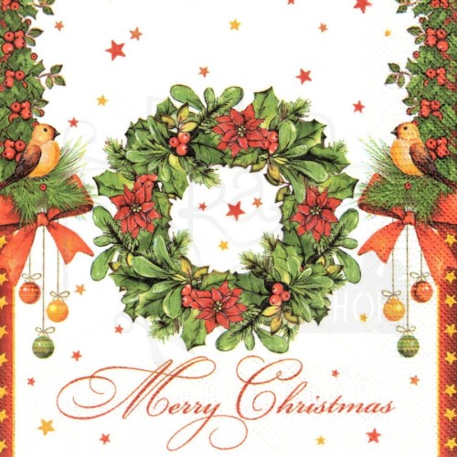 Serwetka 33x33 - Świąteczny wianek - Merry Christmas