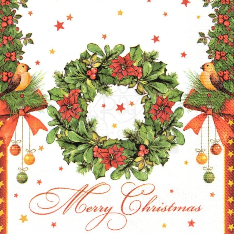 Serwetka 33x33 - Świąteczny wianek - Merry Christmas