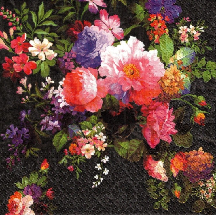 Serwetka 33x33 - Bukiet na ciemnym tle