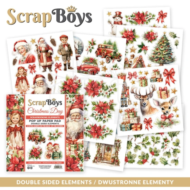 Zestaw papierów 15x15 z elementami do wycięcia Pop-up Christmas Day SB-CHDA-11 ScrapBoys