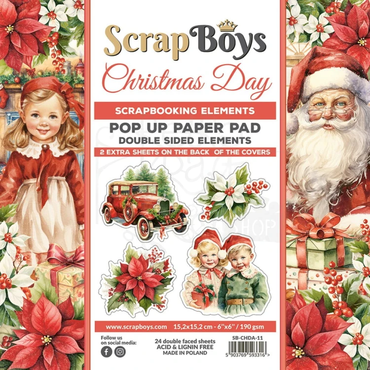 Zestaw papierów 15x15 z elementami do wycięcia Pop-up Christmas Day SB-CHDA-11 ScrapBoys