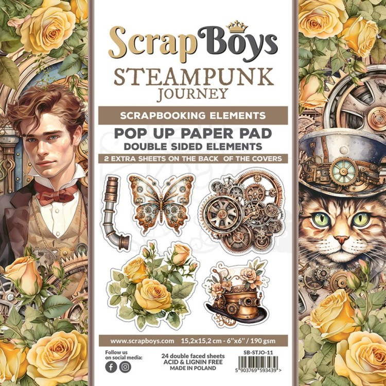 Zestaw papierów 15x15 z elementami do wycięcia Steampunk Journey SB-STJO-11 ScrapBoys