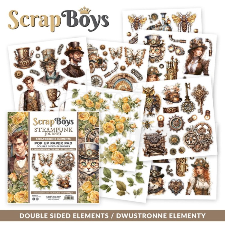 Zestaw papierów 15x15 z elementami do wycięcia Steampunk Journey SB-STJO-11 ScrapBoys