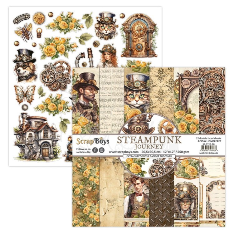 Zestaw papierów 30x30 Steampunk Journey SB-STJO-08 ScrapBoys