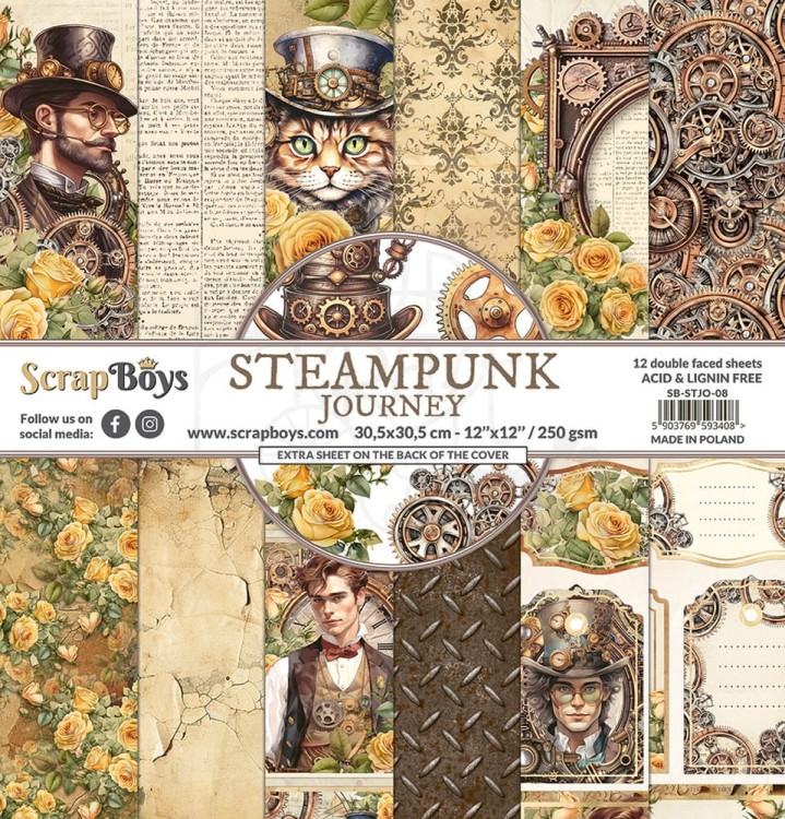Zestaw papierów 30x30 Steampunk Journey SB-STJO-08 ScrapBoys