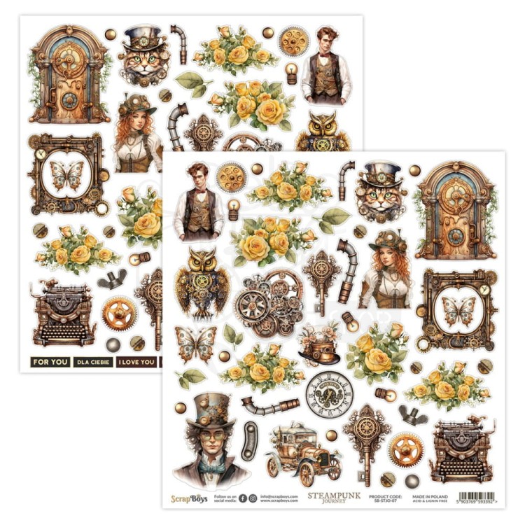 Papier 30x30 elementy do wycięcia Steampunk Journey SB-STJO-07 ScrapBoys