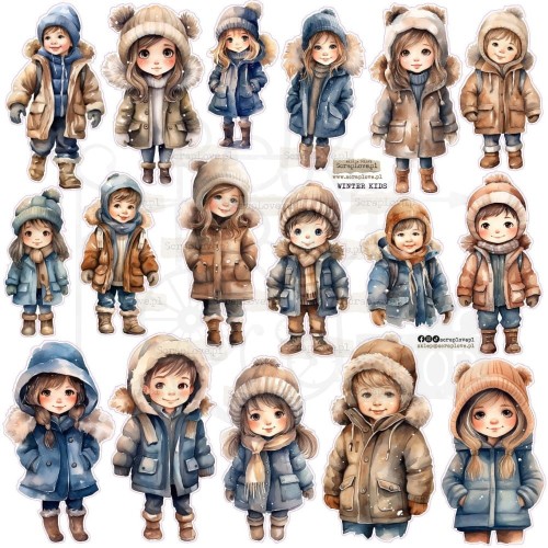 Naklejki do scrapbookingu i art journalingu Winter Kids ScrapLove