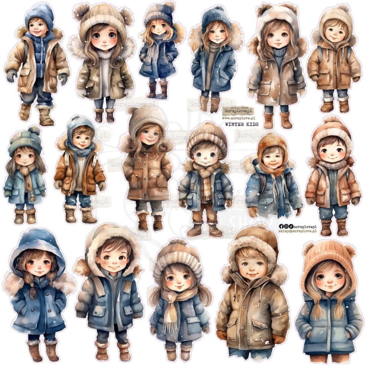 Naklejki do scrapbookingu i art journalingu Winter Kids ScrapLove