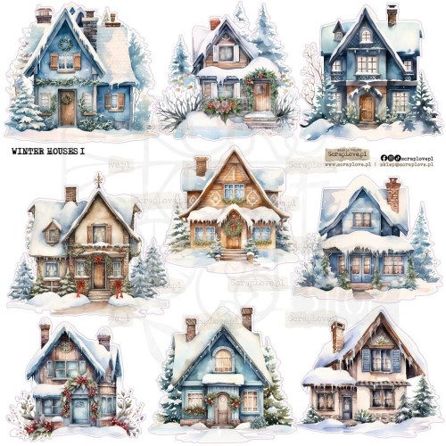Naklejki do scrapbookingu i art journalingu Winter Houses 1 ScrapLove