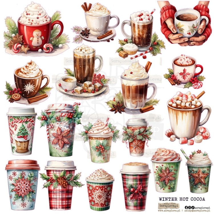 Naklejki do scrapbookingu i art journalingu Winter Hot Cocoa ScrapLove