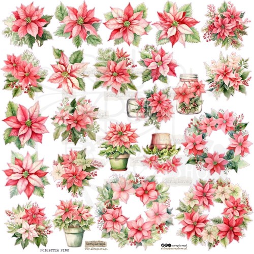 Naklejki do scrapbookingu i art journalingu Poinsettia Pink ScrapLove