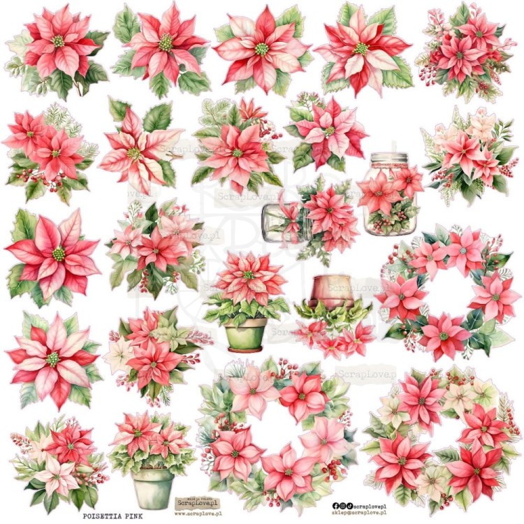 Naklejki do scrapbookingu i art journalingu Poinsettia Pink ScrapLove