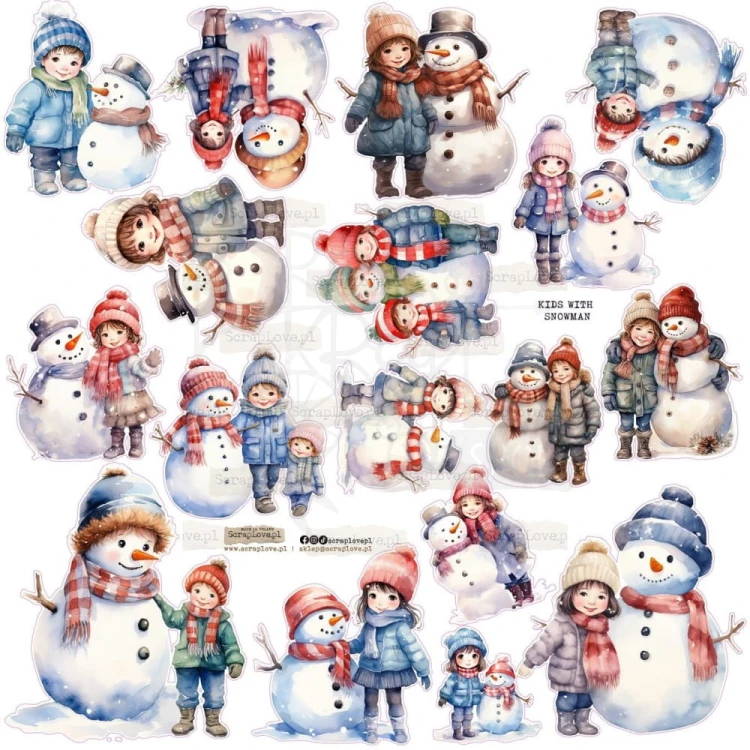 Naklejki do scrapbookingu i art journalingu Kids With Snowman ScrapLove