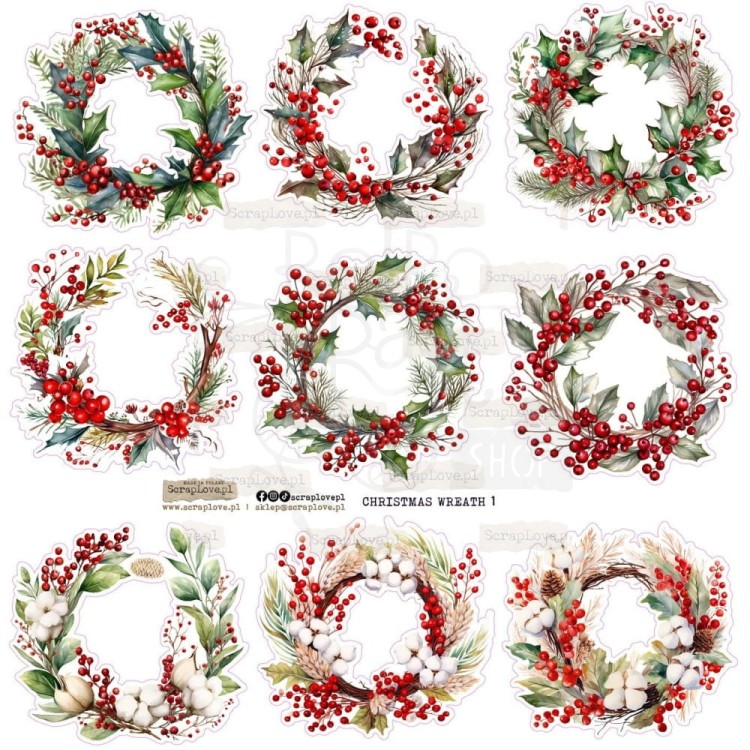 Naklejki do scrapbookingu i art journalingu Christmas Wreath 1 ScrapLove