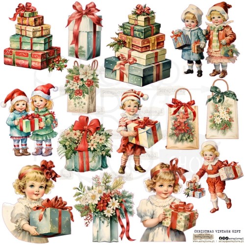 Naklejki do scrapbookingu i art journalingu Christmas Vintage Gift ScrapLove