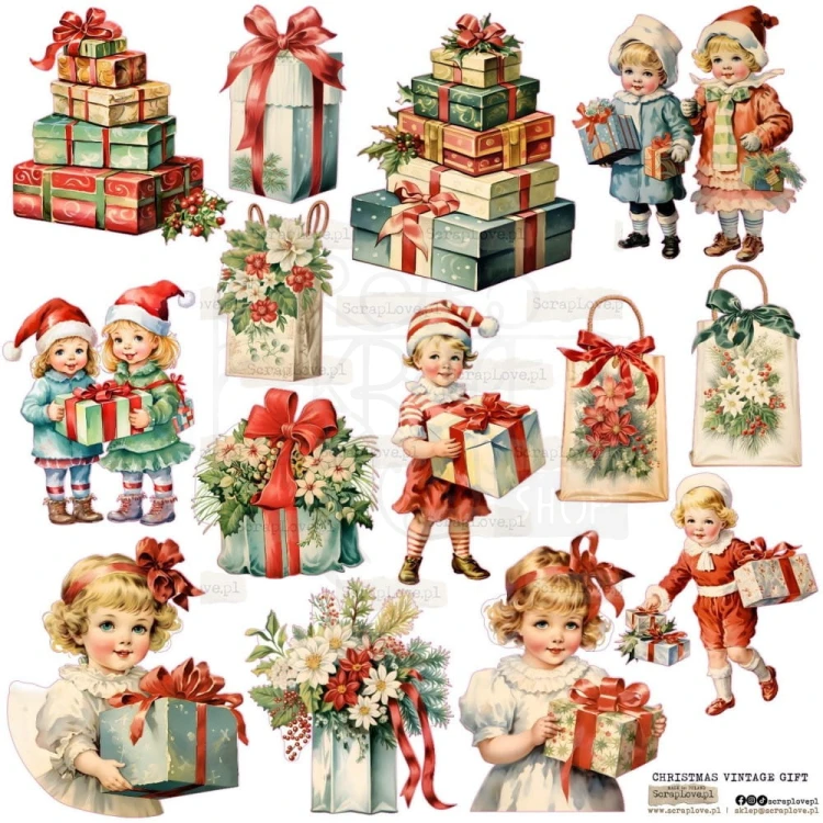 Naklejki do scrapbookingu i art journalingu Christmas Vintage Gift ScrapLove