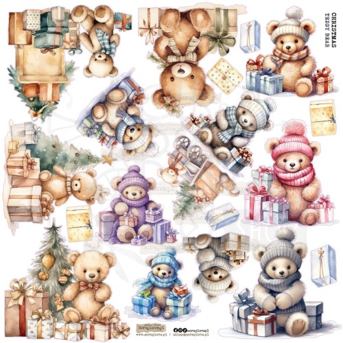 Naklejki do scrapbookingu i art journalingu Christmas Teddy Bears ScrapLove