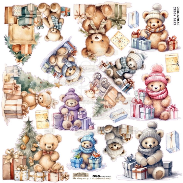 Naklejki do scrapbookingu i art journalingu Christmas Teddy Bears ScrapLove
