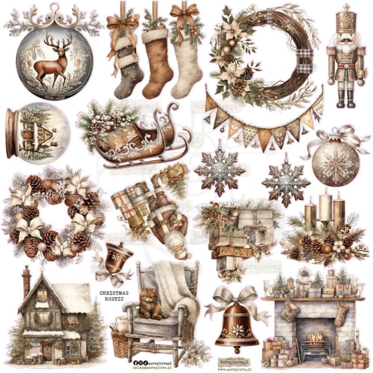 Naklejki do scrapbookingu i art journalingu Christmas Rustic ScrapLove