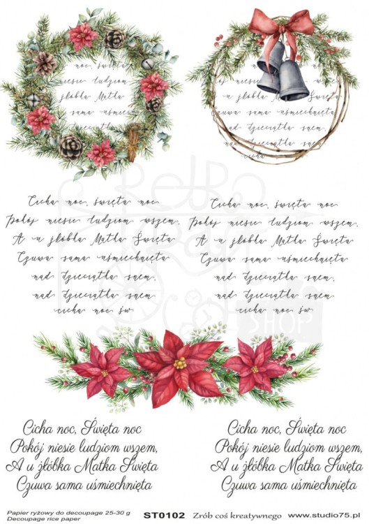 Papier ryżowy A4 Boże Narodzenie Kolęda Cicha Noc ST0102 Studio75