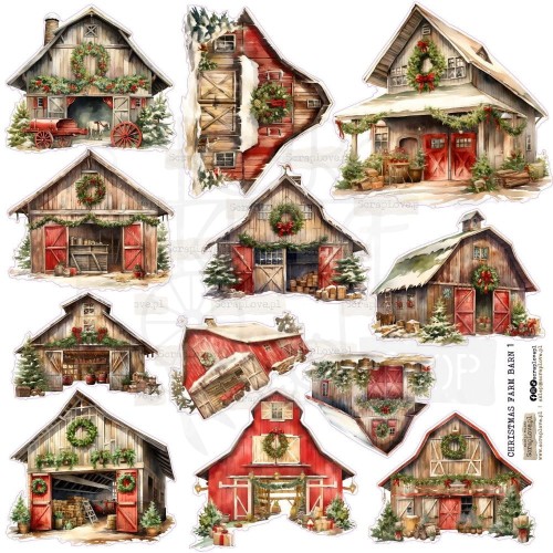 Naklejki do scrapbookingu i art journalingu Christmas Farm Barn ScrapLove