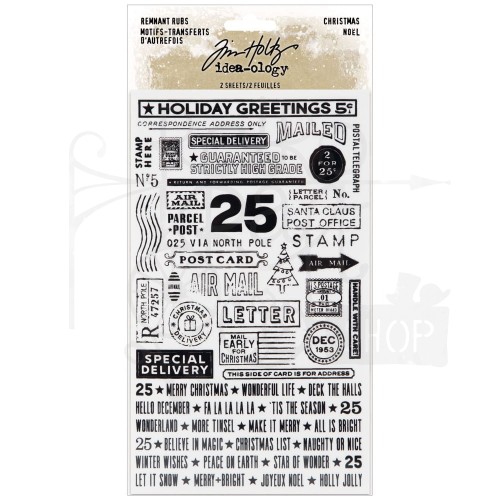 Rub-on transfer 12x19.7cm Idea-Ology Remnant Rubs Rub-Ons Christmas 2 arkusze TH94296 Tim Holtz