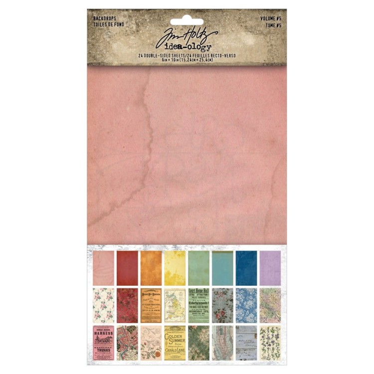 Ozdoby papierowe Idea-Ology Backdrops Double-Sided Cardstock Volume #5 24szt TH94309 Tim Holtz