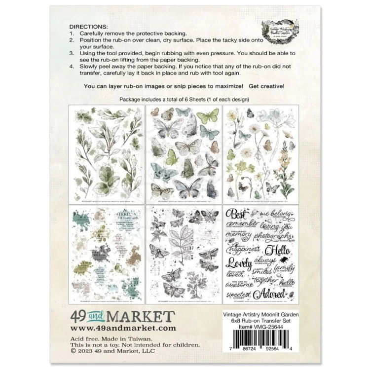 Rub-on transfer 15x20cm Vintage Artistry Moonlit Garden 6 arkuszy VMG25644 49 and Market