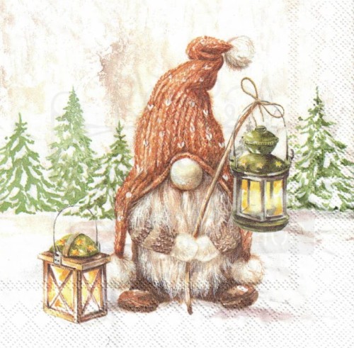 Serwetka 25x25 - Skrzaty z latarenką