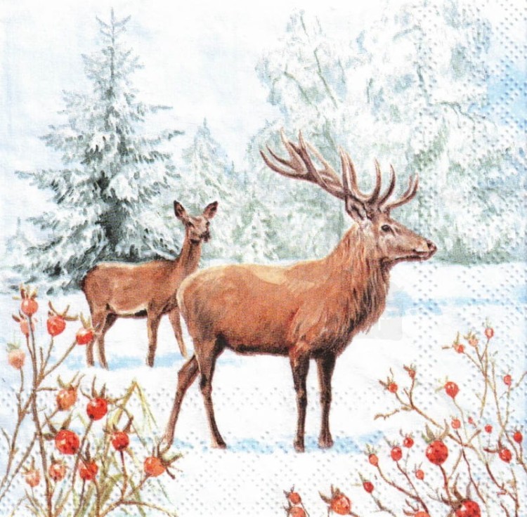 Serwetka 25x25 - Jeleń na śniegu