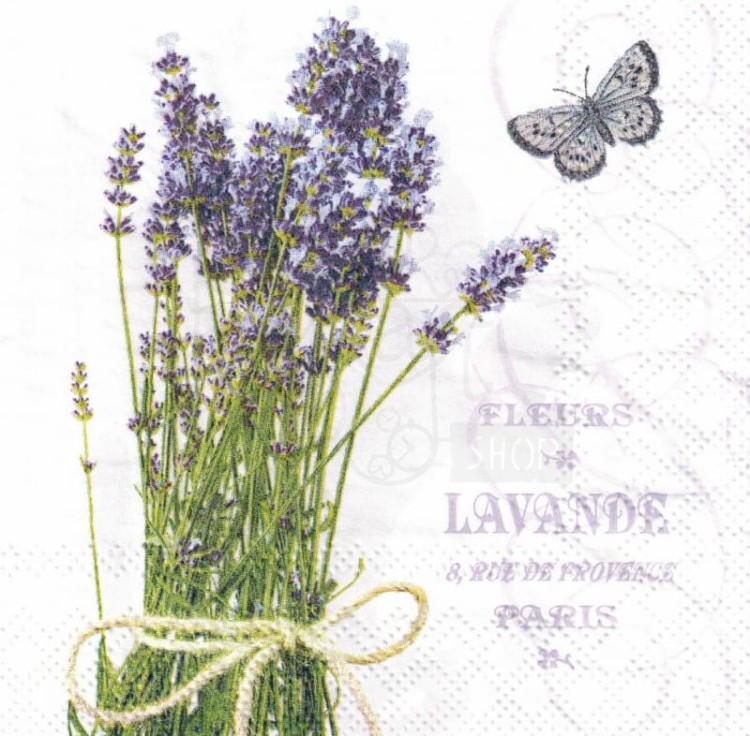 Serwetka 25x25 - Bukiet lawendy motyle