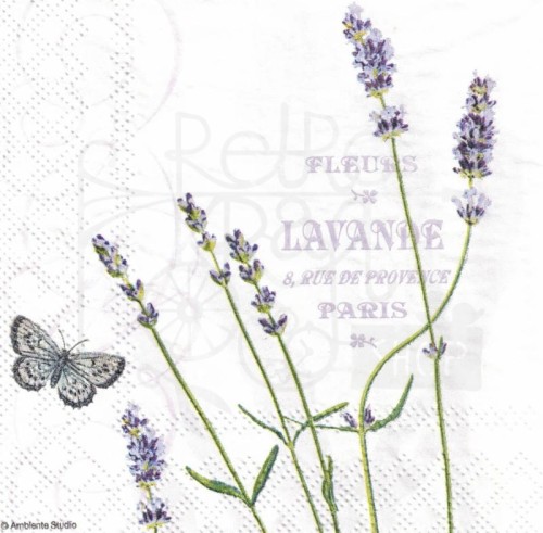 Serwetka 25x25 - Bukiet lawendy motyle